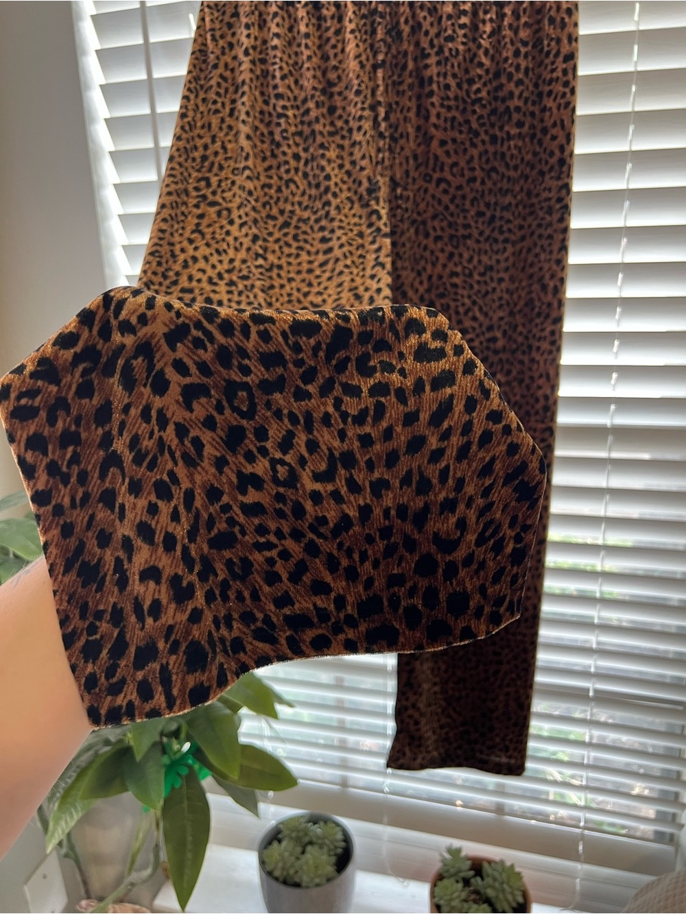 Y2K Leopard Print Velour Stretchy Pants in Brown and Black Size Large
